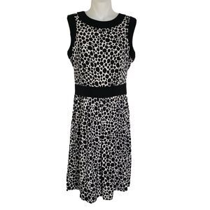 Talbots Womens Dress Sz 4 Black White Animal Print Fit Flare Sleeveless Pleated